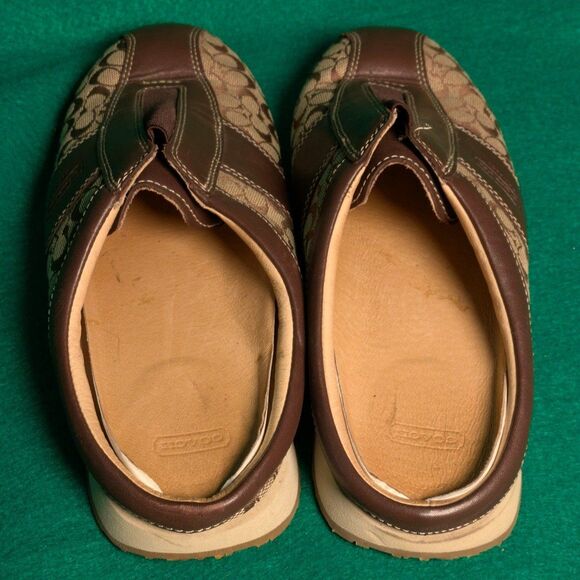 Coach Women's 8.5 M Brown Leather Nadia Slip On Signature Flats Monogram Mule - Picture 4 of 6